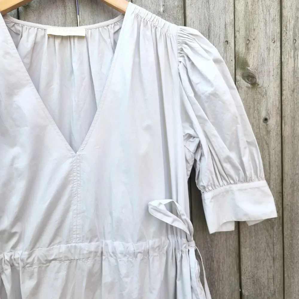 Ulla Johnson Imani Dress in Dove Taupe V-Neck Tiered Midi Dress Side Tie Sz 2 - Picture 4 of 8